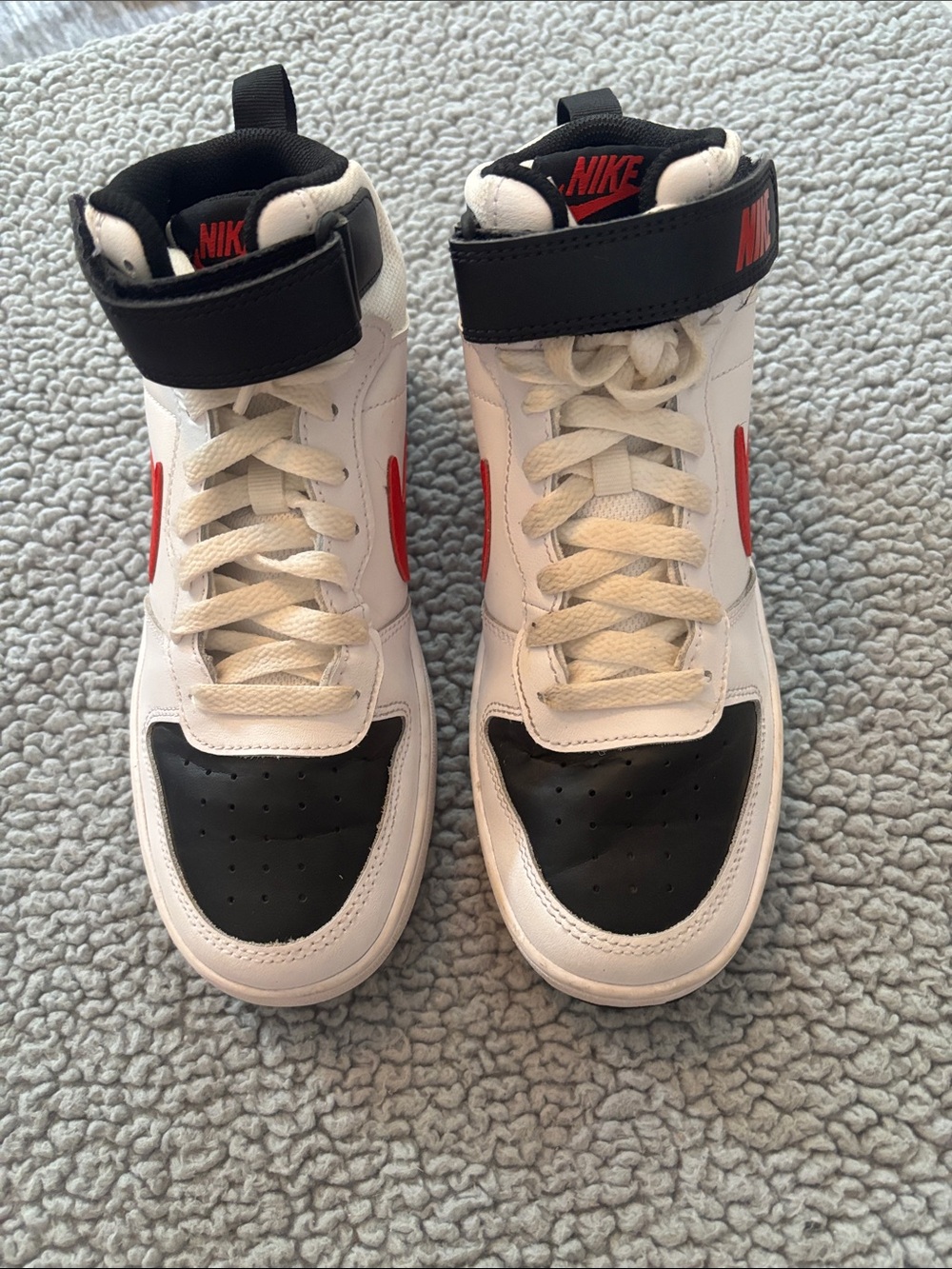 Nike Kids High-Top Sneakers in White, Black & Red